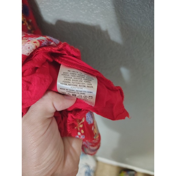 Maeve Anthropologie Mini Red Dress Deep V-Neck Women's 6 Floral Flowy Boho - Picture 7 of 7